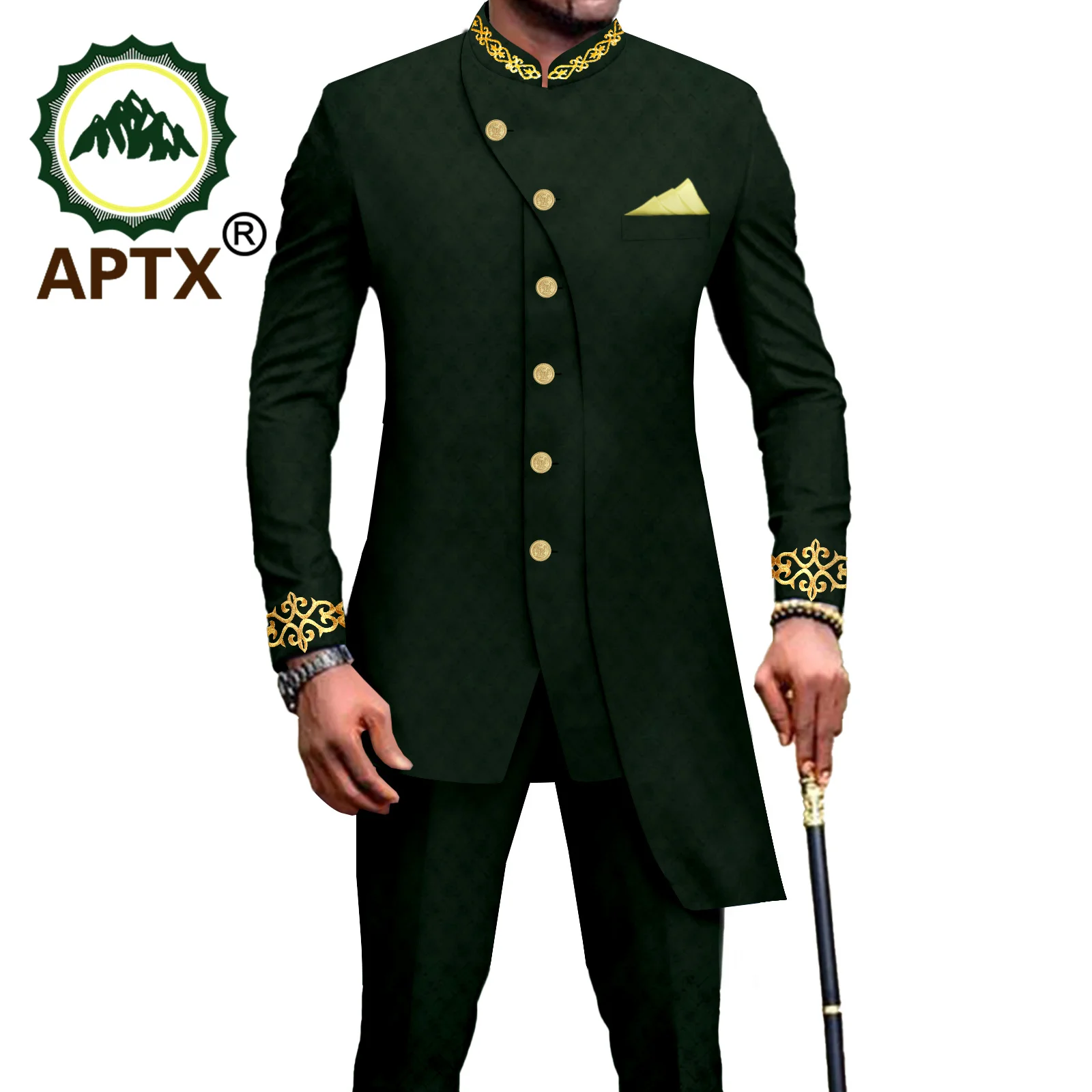 APTX Men's Suit Slim Fit Embroidery Single Breated Blazer and Pants Set with Kerchief Business Wear African Clothes A2316024