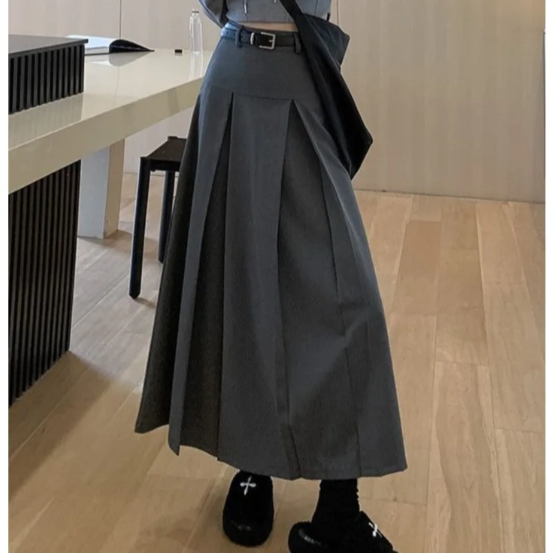Grey Skirt Women's Spring, Summer and Autumn 2026 New High Waist and Thin A Word Small Medium and Long Suit Pleated Skirt