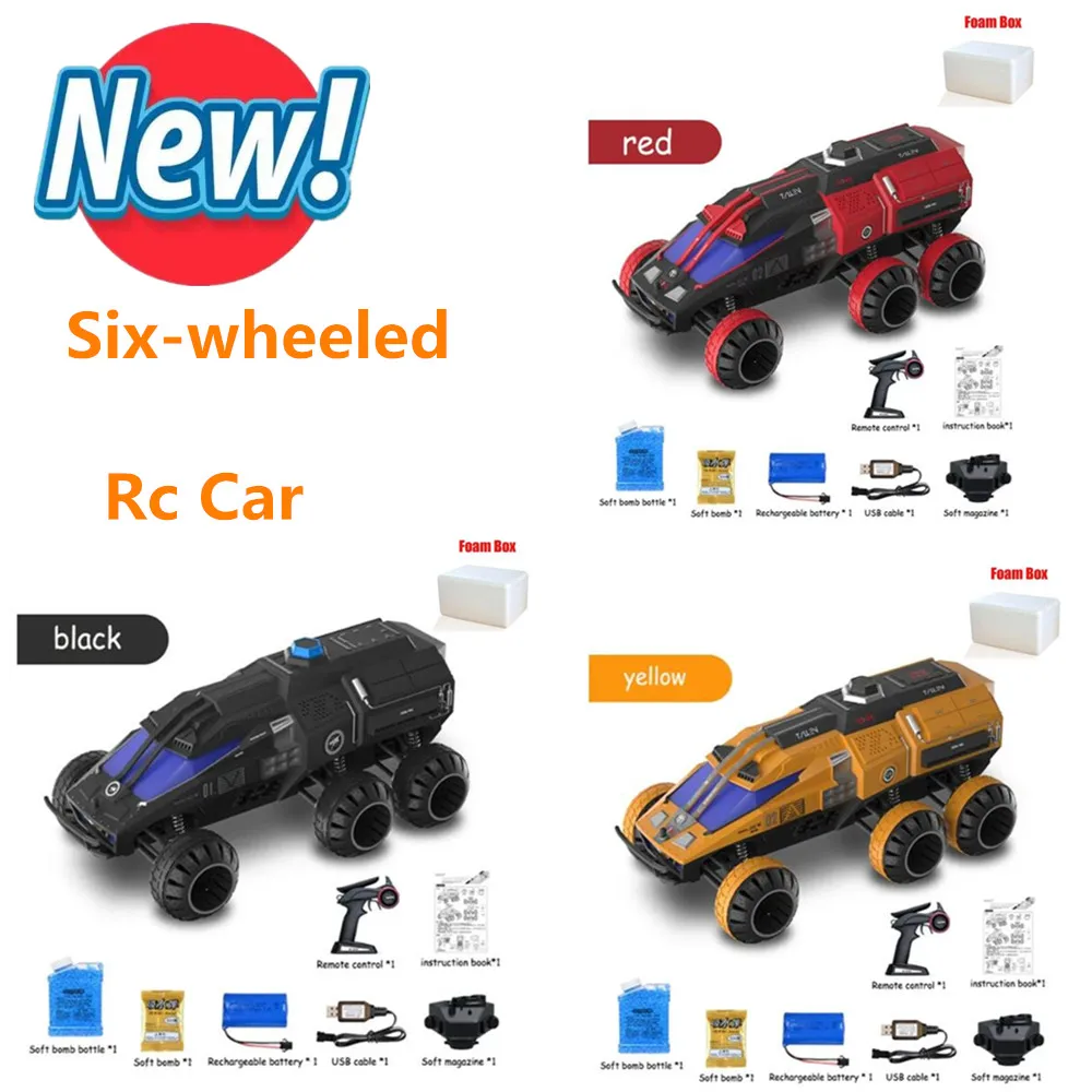 

New 2.4G Full Scale Remote-Controlled Stunt Vehicle 6-Wheeled Climbing Car Shooting Water Bamb LED Headlight Children's Toy Car