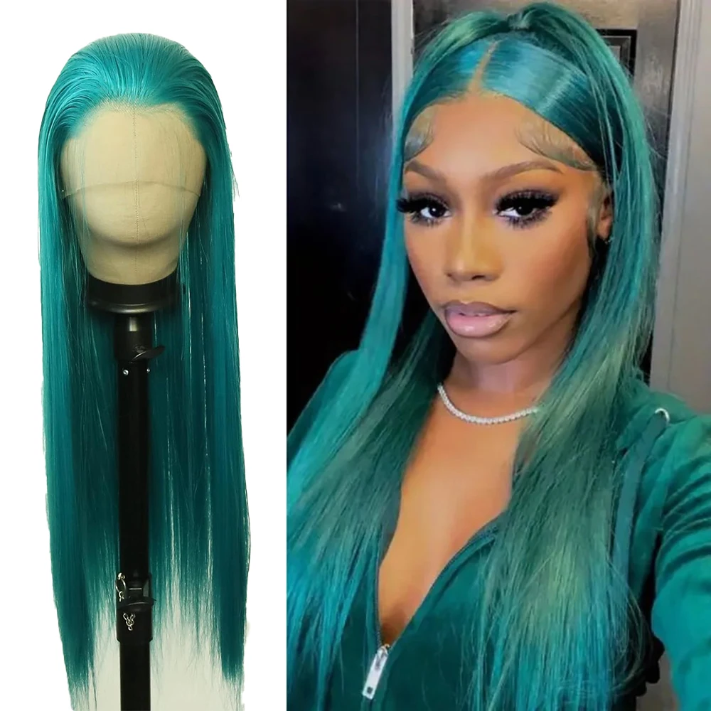 

13×4 Lace Front Wig Free Part Long Straight Teal Blue Synthetic Heat Resistant Wig Easy To Manage For Women Costume Comic Con