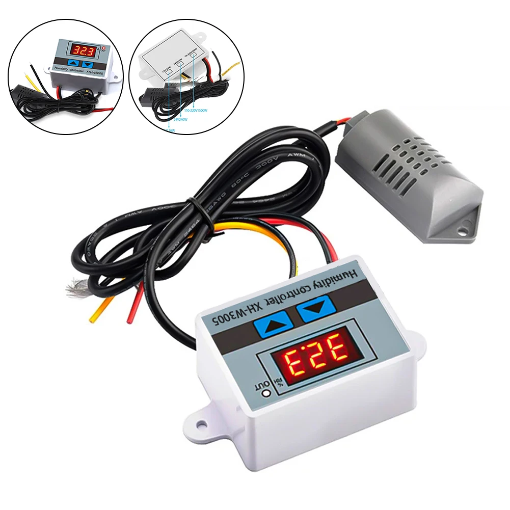 Digital Humidity Meter Hygrometer Controller Relay W3005 1500W AC110-220V 10A Regulator Humidity Sensor 00%-99%RH Moisture Range