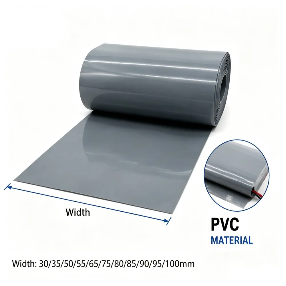 18650 Lithium Battery Film Gray PVC Heat Shrink Tube Battery Pack Sleeve Packaging Insulation Protection 30-100mm Width