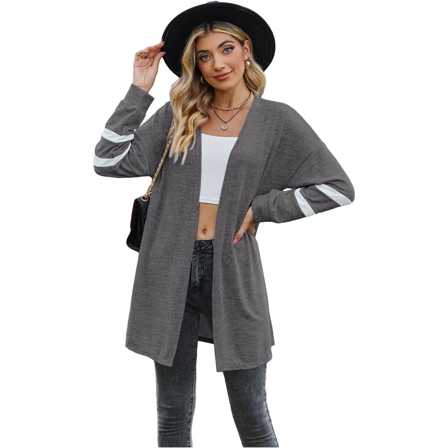 2024 Autumn And Winter Casual Long-sleeved Sweatshirt With Contrasting Knitted Loose Cardigan Jacket Europe And America