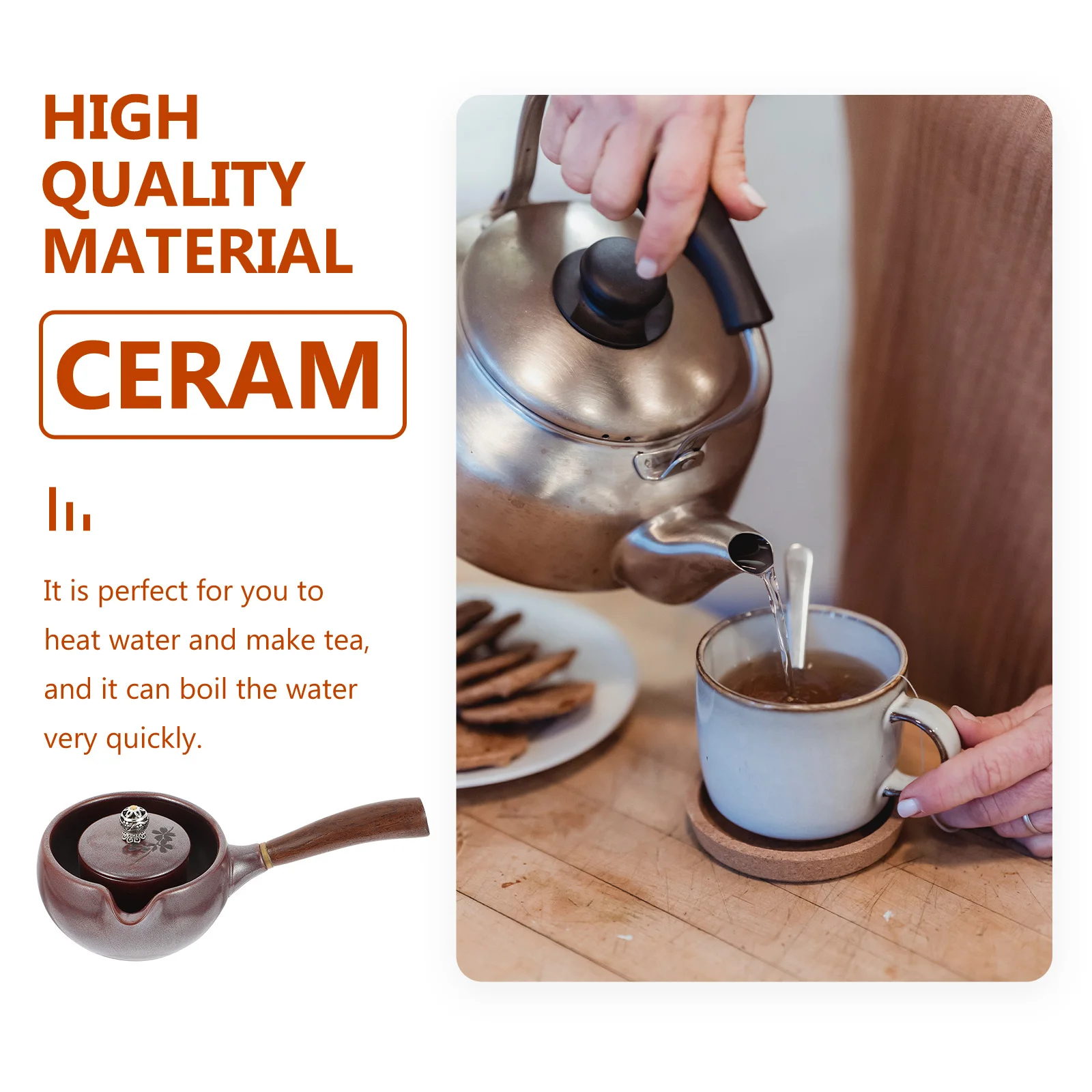 

1Pcs Xiaoqinggan Ceramic Tea Kettle Retro Style Household Water Heating Kettle Open Design with Wooden Handle and