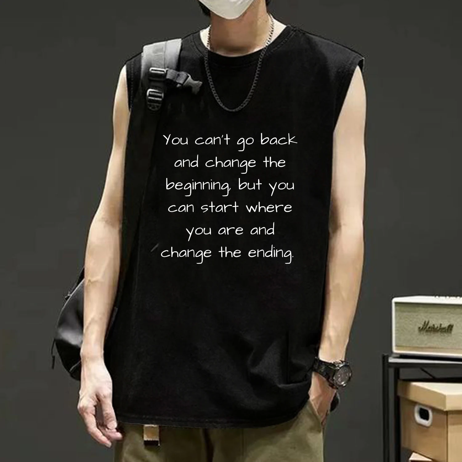 You Can't Go Back and Change the Beginning Printed Mens Sleeveless T Shirts Hip Hop Casual shirt Vest Oversized Male Tank Tops