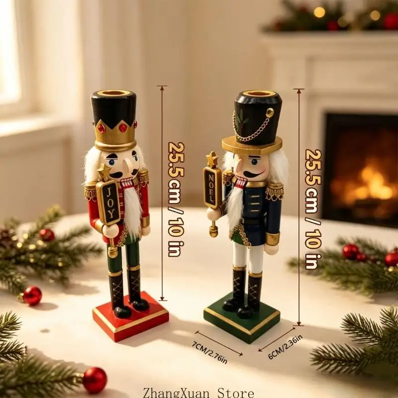 Weihnachts-Nussknacker-Figur, Holzsoldat, Kerzenständer für saisonale Tischdekoration, 3 x – Detail 6