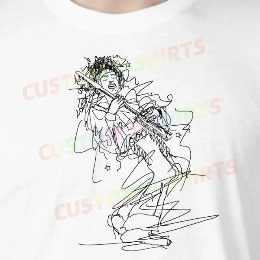 

23 119_Jimi_Hendrix Fans' comic-style hand-drawn pattern T-shirts for both men and women in summer