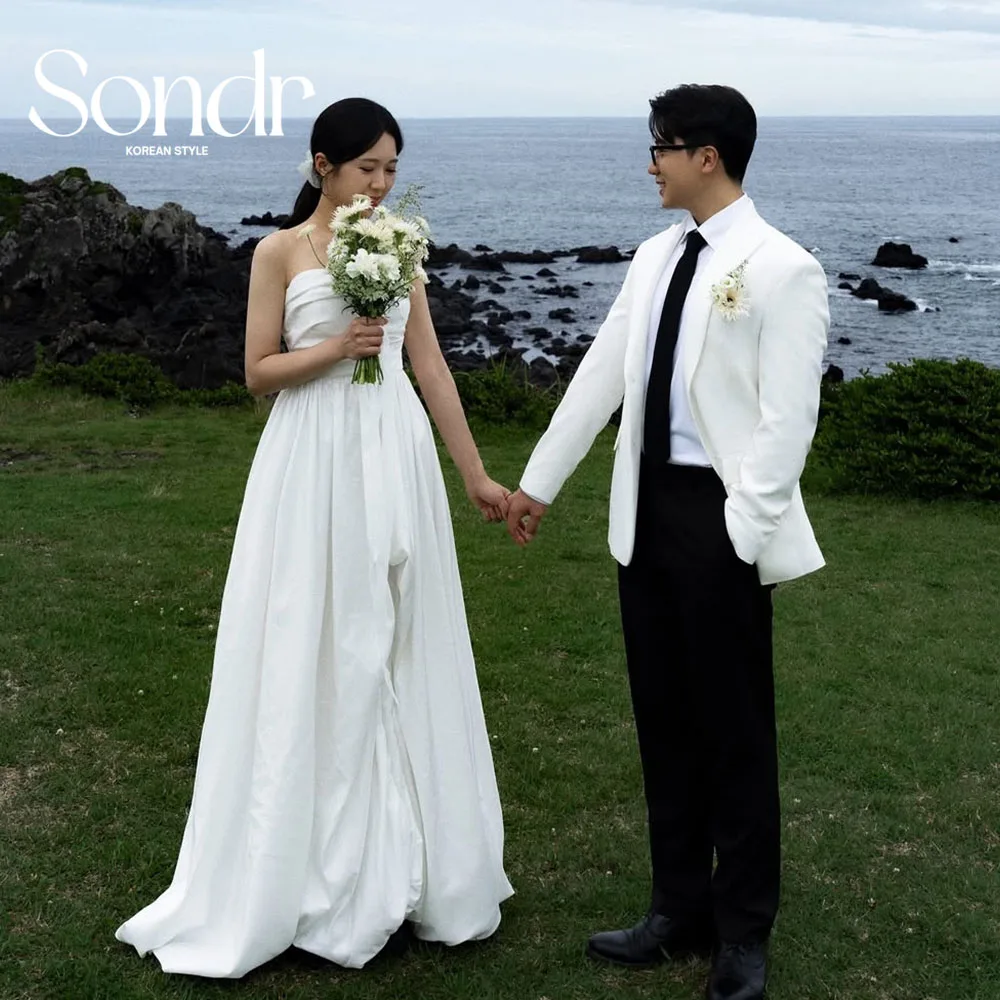 

Sondr Simple Korean Wedding Dresses with Strapless Corset Back Bridal Photo Shoot Gown Customized A Line Wedding Party Dresses