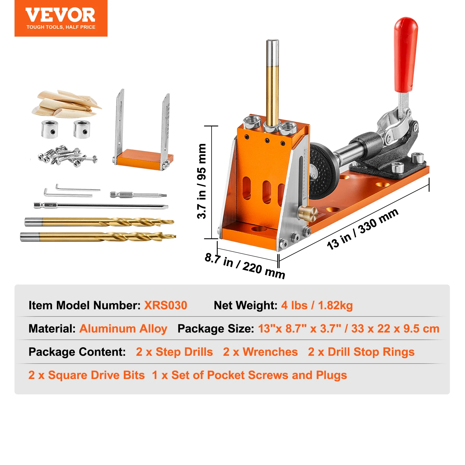 SucceBuy 30-delige Pocket Hole Jig Kit Verstelbaar en gemakkelijk te gebruiken Pocket Hole Jig-systeem met stapboren Sleutels Boorstopringen