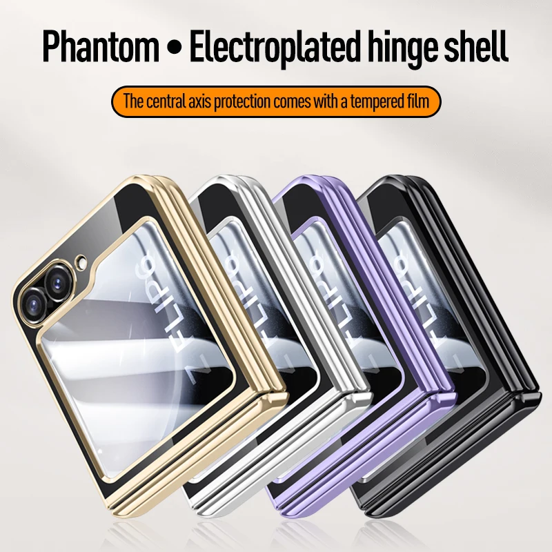 Electroplating Transparent  Phone Case for Samsung Galaxy Z Flip 6 5 Flip6 Flip5 5G Full Hinge Protection Shockproof Cover