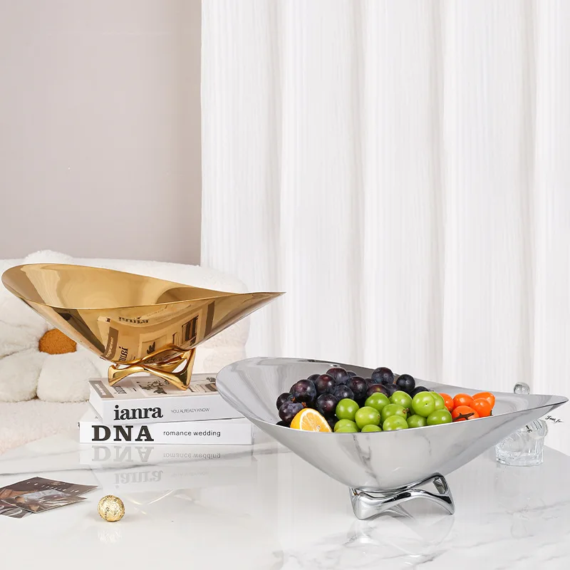 HYS stainless steel light luxury creative fruit plate household living room snack plate ornament