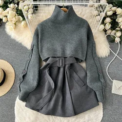 2025 New Women's Cropped Sweatervest Suit Jacket and Skirt 2-Piece Set Elegant Fashionable Korean Style Autumn/Winter Warmth