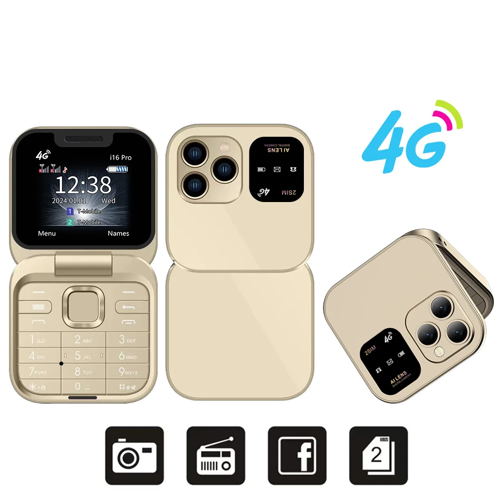 SERVO Mini Flip Mobiele Telefoon 4G/2G Mobiel 1.77" Display Snelkiezen Zaklamp Recorder FM Radio Dual SIM Opvouwbare Mobiele Telefoons