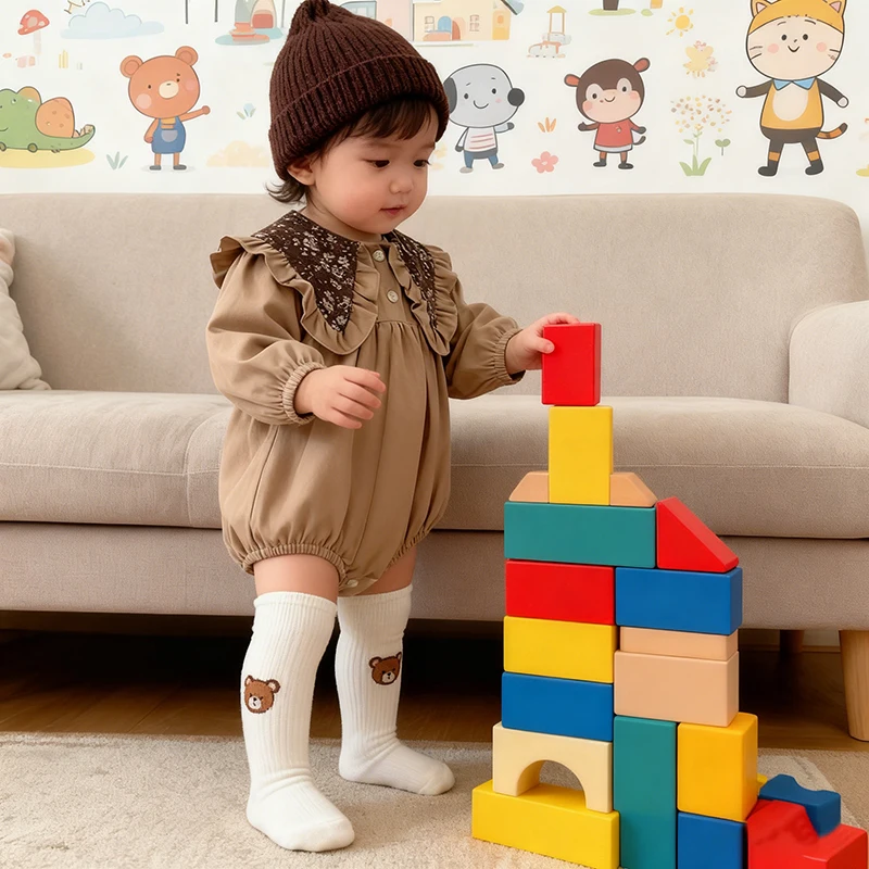 جديد ربيع 2026 بدلة قفز للأطفال البنات بأكمام طويلة من القطن بتصميم عتيق لحديثي الولادة ملابس بنية للأميرة 0-24 متر ملابس بنية