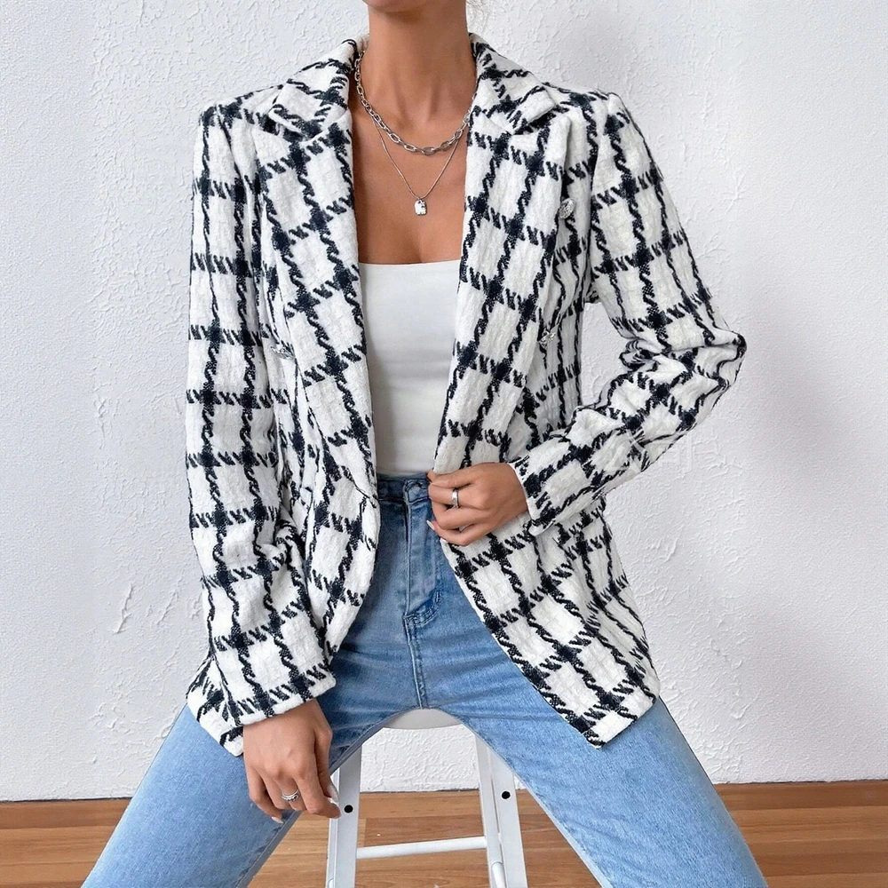 เสื้อสูทแขนยาวทรงตรงสไตล์ลำลอง ตัดเย็บพอดีตัว แฟชั่นเสื้อผ้าสตรี ไม่มีการตกแต่ง