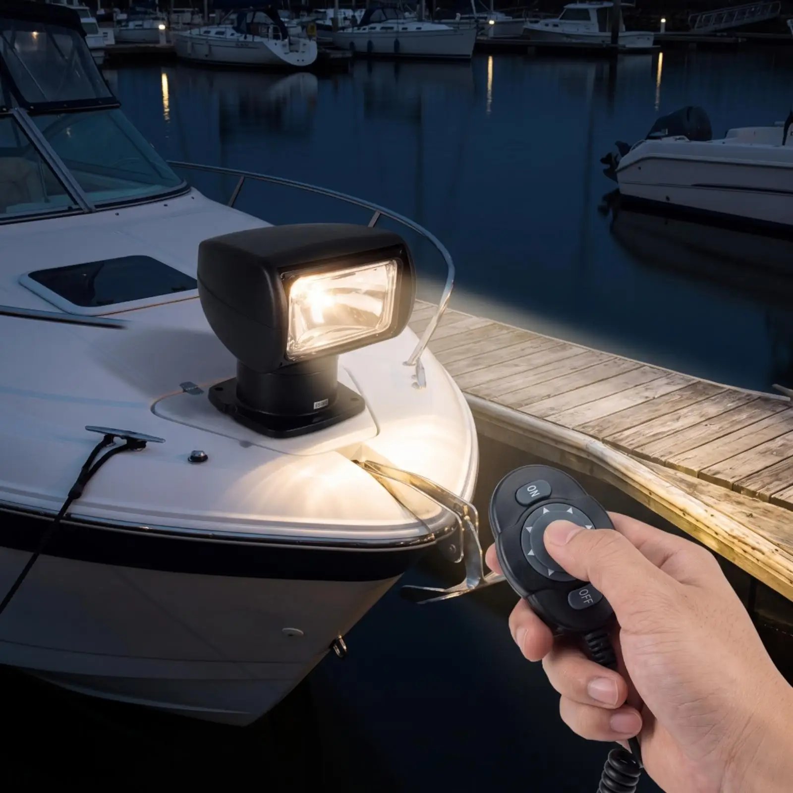 Rectangular Marine Searchlight Pedestal Mount for Boat Docking Navigation Long Range Halogen Beam