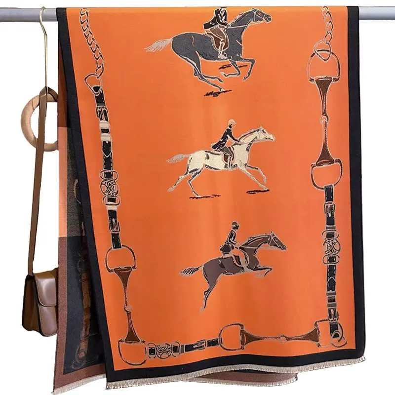 الرجعية رايدر الحصان تقليد الكشمير وشاح للجنسين على الوجهين سميكة يندبروف الرقبة أدفأ ملحق أنيق للرجال والنساء #5