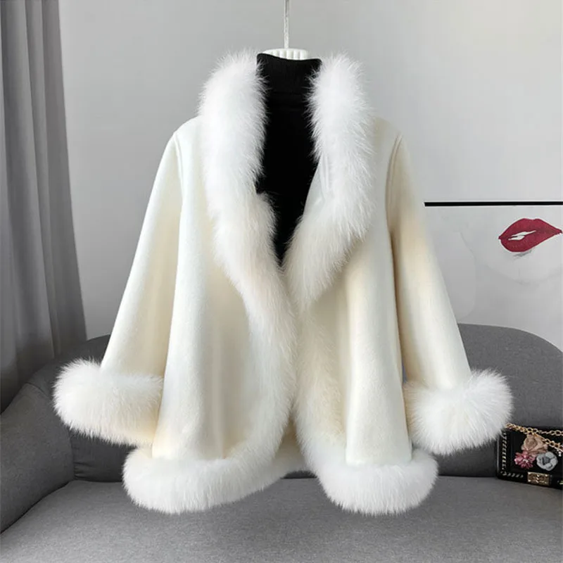 Autumn Winter Jacket Cloak Imitation Fur Coat Ladies Double-Sided Wool Coats New Women\'s Female Outerwear Fashion Women Clothing