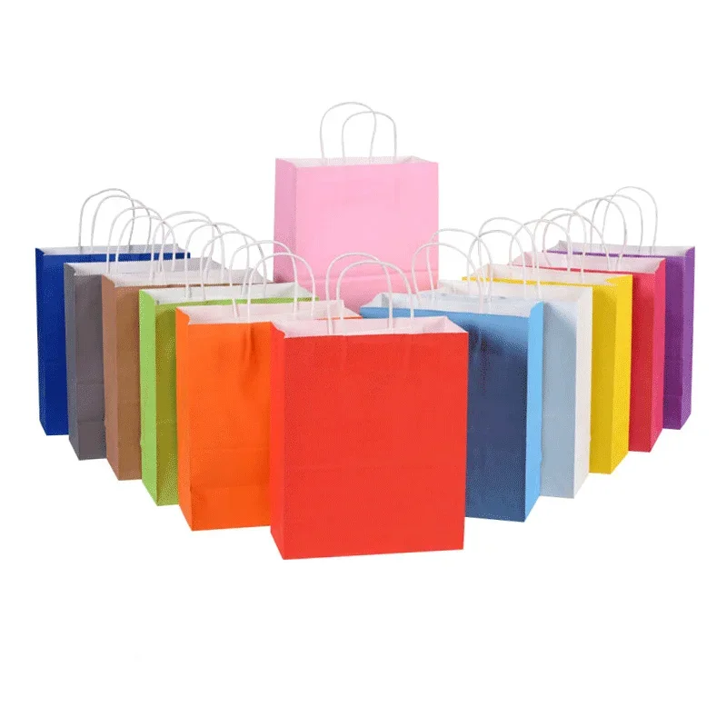 10/30/50pcs Mini Small Kraft Paper Bag with Handles Festival Gift Bag for Packaging Christmas Cookie Candy Shopping Bags