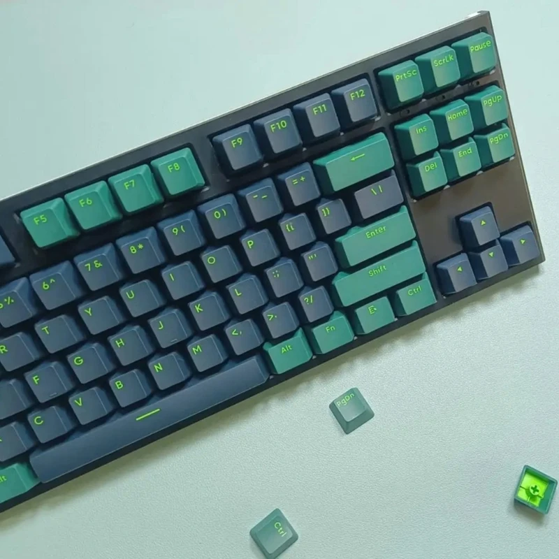 117PCS Keycaps Two-color Green Black OEM Keycap For 61 64 68 84 87 96 980 Mechanical Keyboard Keycaps Thick PBT