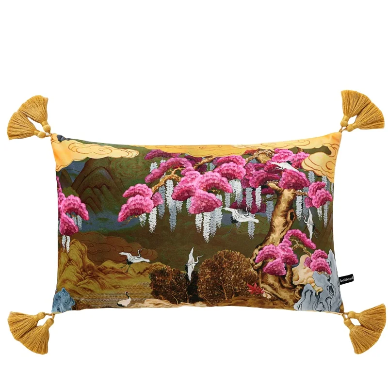 Crane Pillows Chinese Retro Cushion Covers Pink Gold Decorative Pillow Cover For Sofa Chair Luxury Home Decorations