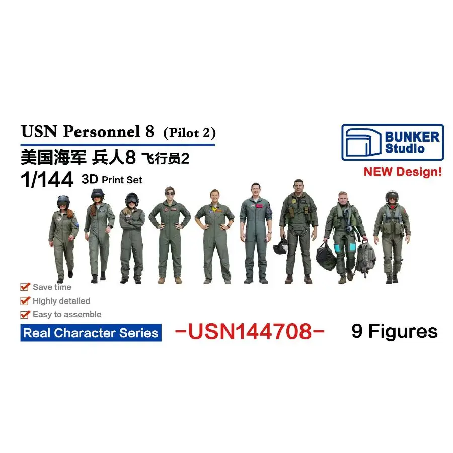 BUNKER USN144708 1/144 USN Personnel 8 (Pilot 2)3D-print 9PCS