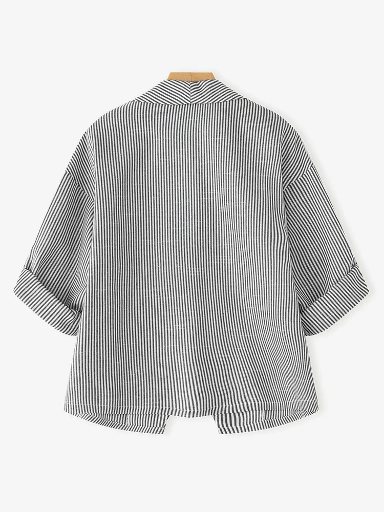 سترة عصرية مخططة من ZANZEA لخريف 2025 بأكمام طويلة بدلات أنيقة للمكتب للسيدات قميص معطف فضفاض غير رسمي ملابس الشارع