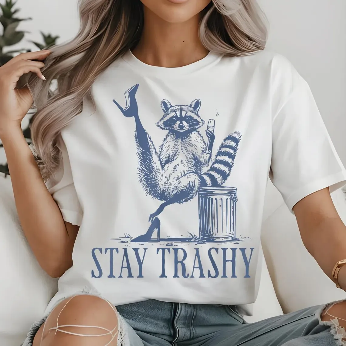 تي شيرت Feral Girl للخريف الراكون لطيف ولكن Feral Raccoon تي شيرت ملابس الشارع الشهير بأكمام قصيرة جرافيك للسيدات قطع علوية هاراجوكو أنيقة جرافيك