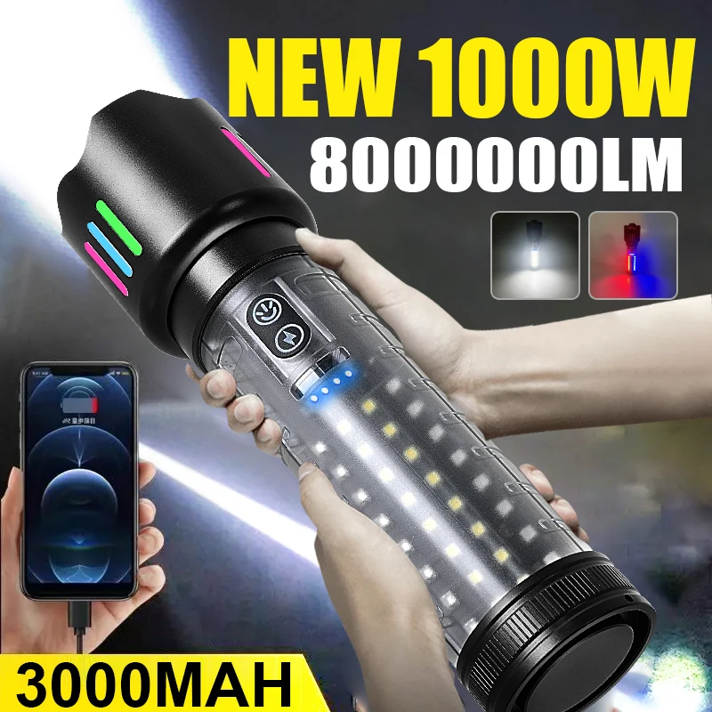 

Ultra Powerful Flashlight High Lumens Fluorescent Rechargeable Torch COB Strong Light Tactical Lantern Self Defense Power Bank