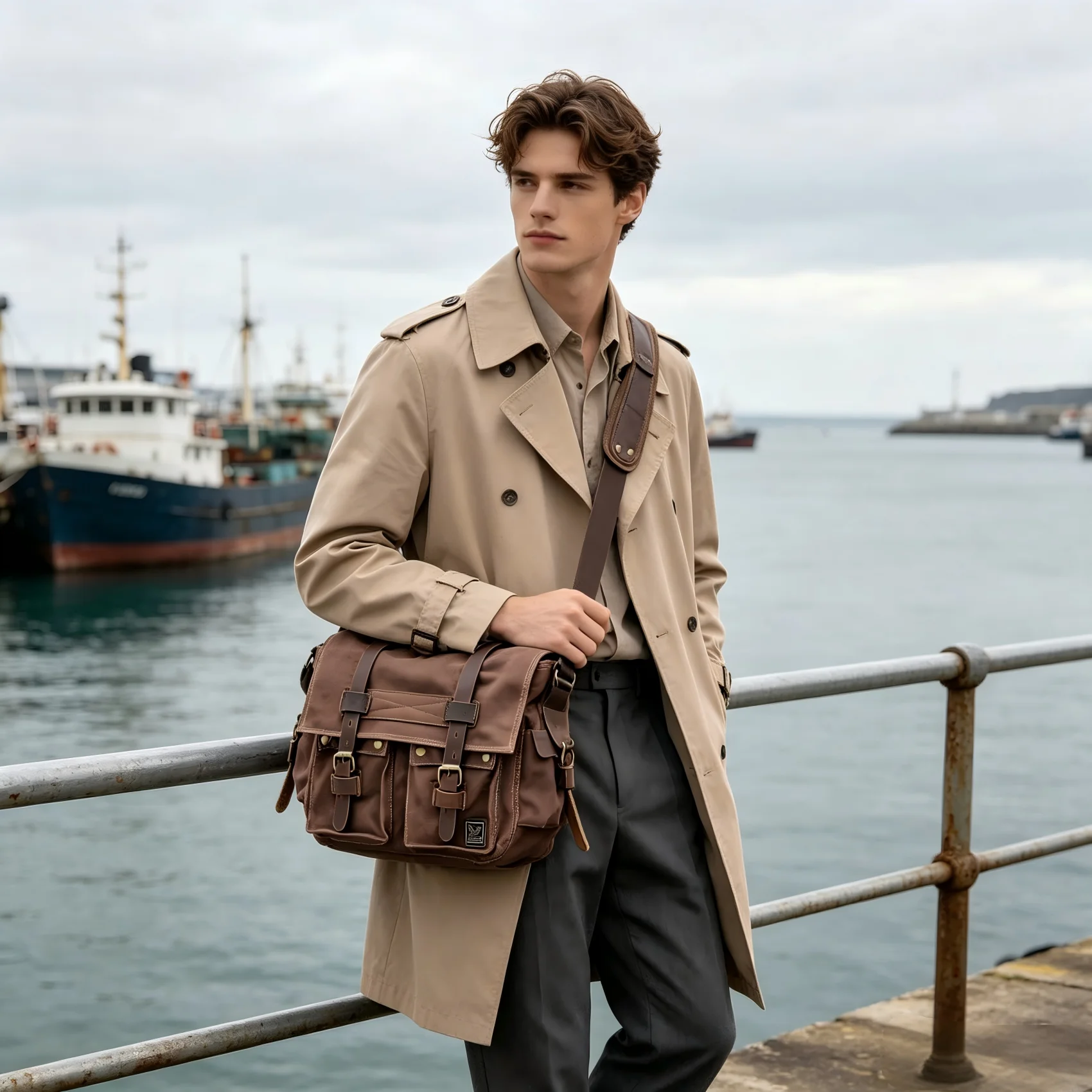 Vintage Canvas Leather Messenger Bag Durable Single Shoulder Sling Bag For Outdoor Travel Daily Commute For Men