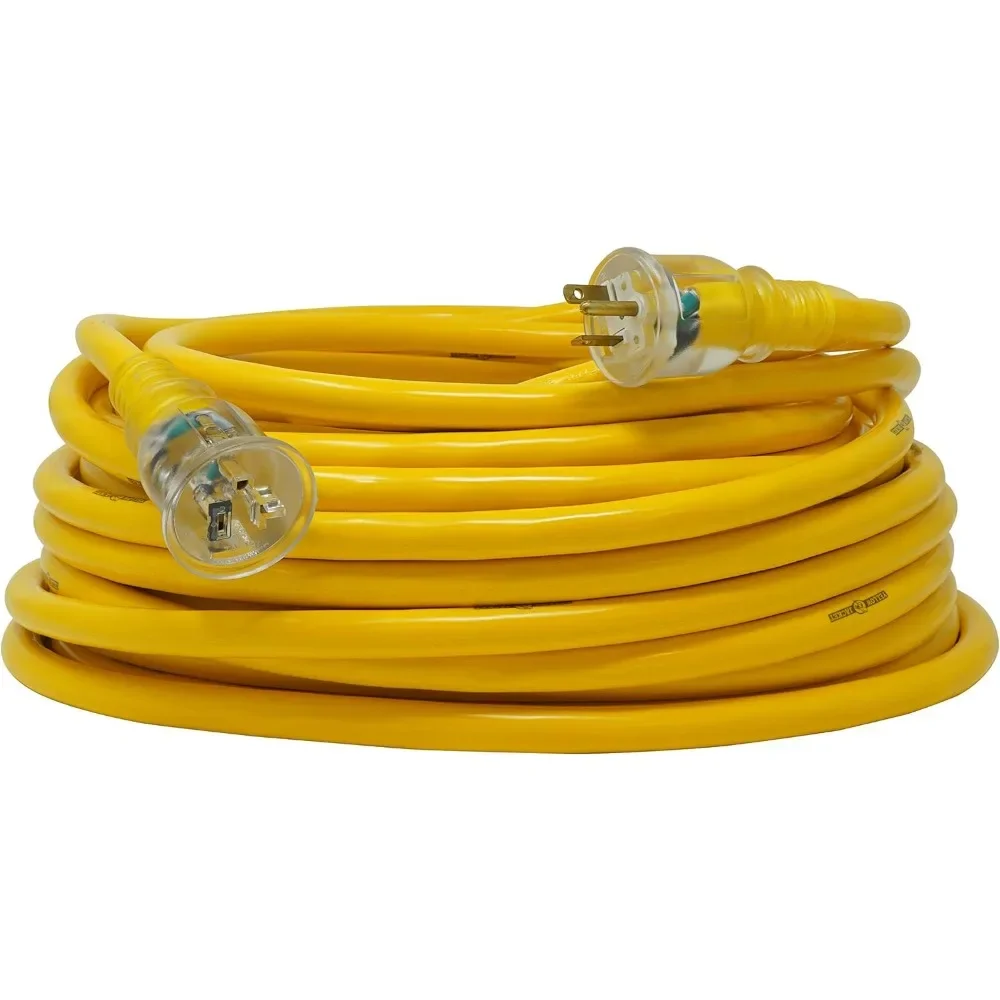 Super Heavy-Duty Extension Cord 100 Ft 10 Gauge 3 Prong 20-Amp with Lighted T-Blade Plug Yellow