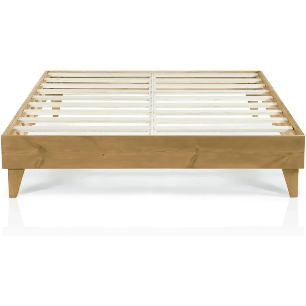 Wood Bed Frame - Made with 100% New Zealand Pine - Solid Mattress Platform Foundation Pressed Pine Slats - Easy Assembly