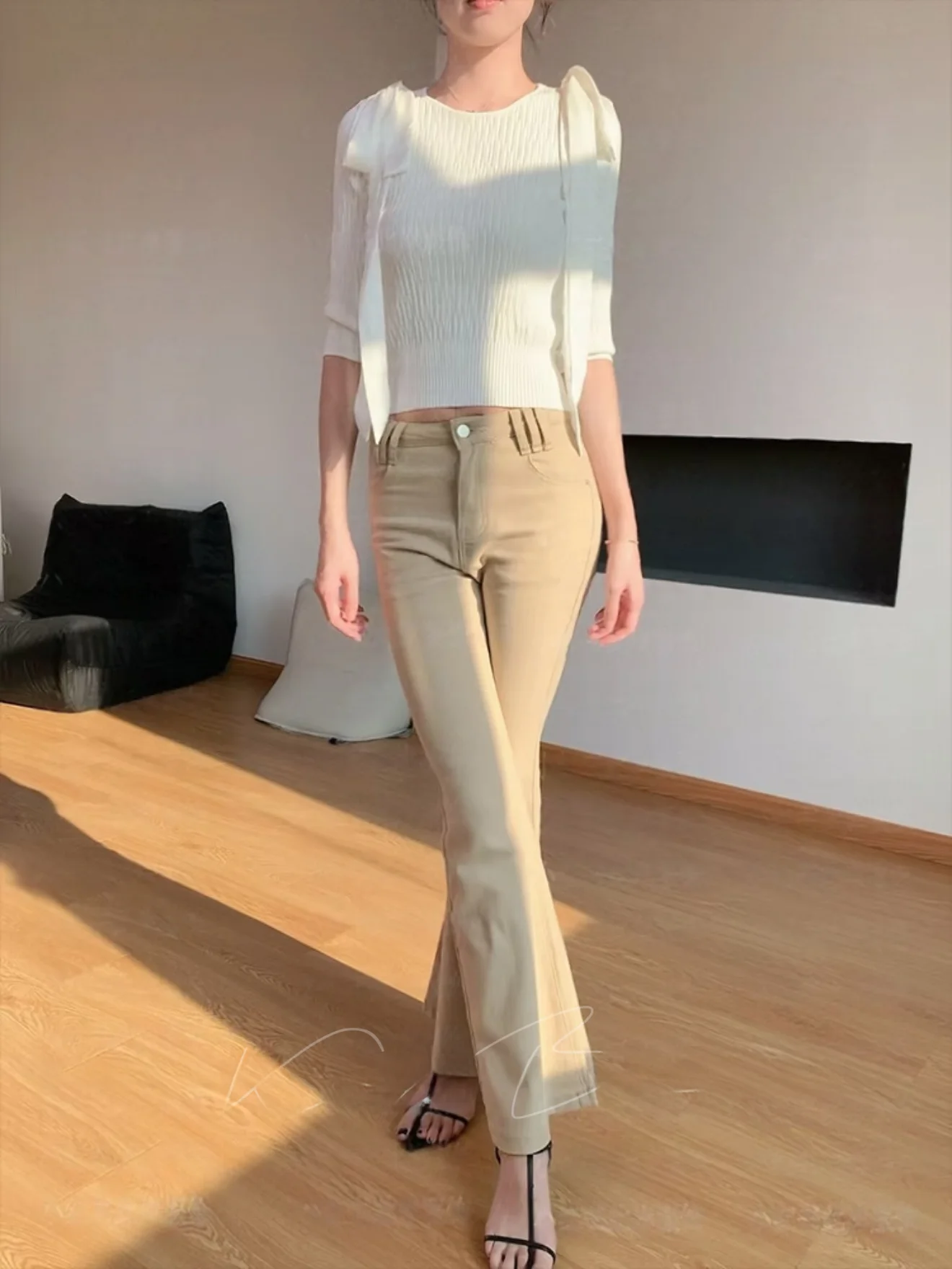 

Classic High Waist Bell Bottom Denim Jeans Women's PP Pocket Retro Style High Elastic Cotton Stretch Autumn Fashion Trousers