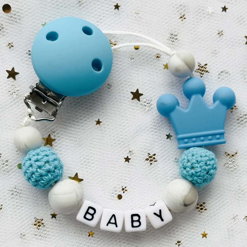 Hot Custom Name Pacifier Clip Handmade Beech Personalized Wooden Chain Silicone Animal Holder Baby Teether Toy Newborn Chew Gift