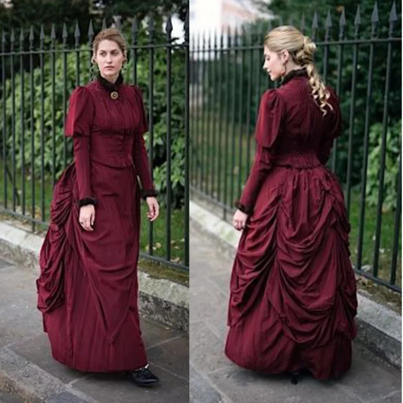 19th Century Victorian Red Bustle Ball Gown Victorian Edwardian Walking Dress Masquerade Ball Gown Renaissance Red Clothing