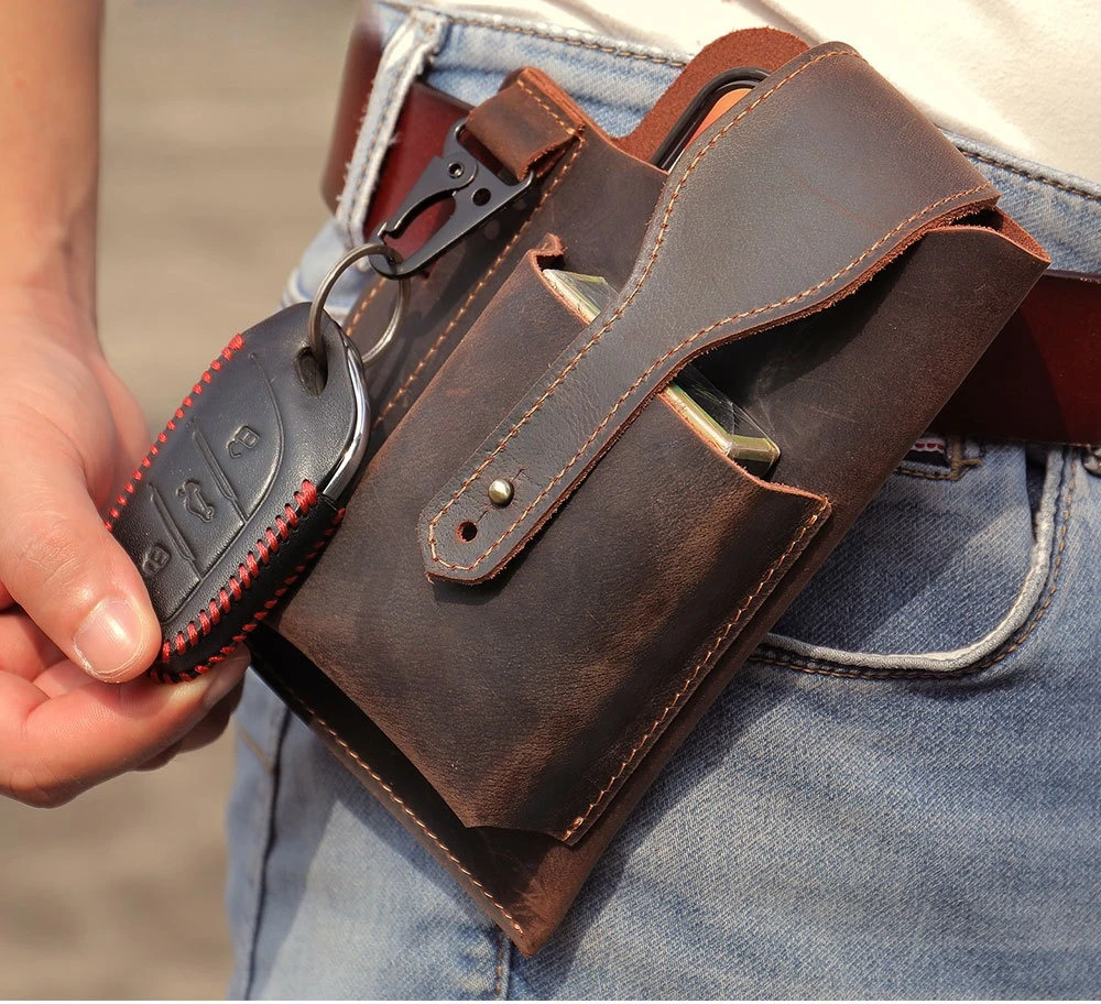 Edc Carry For Men - Crazy Horse Leather Phone Holster for