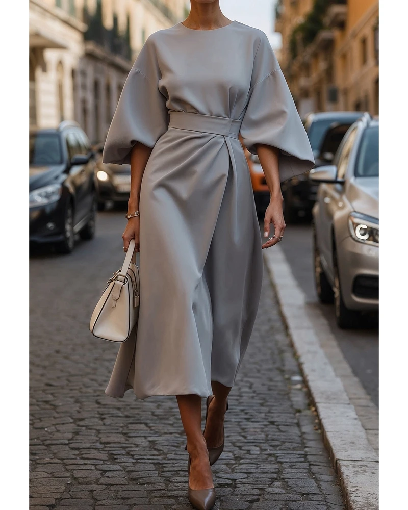 

‌Summer Dress Three-Quarter Sleeve Stylish Elegant Dress Long Dresses for Women Batwing Sleeve Tie-Waist Maxi Dress y2k