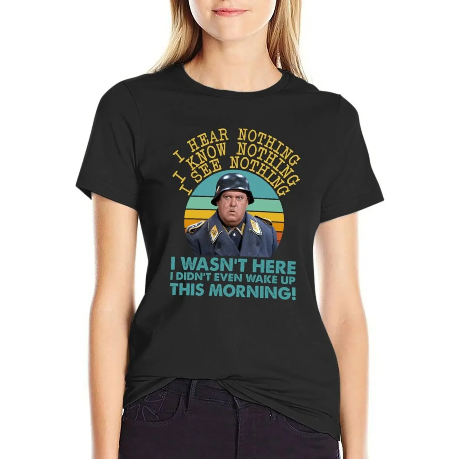 

Sgt Schultz Hogan's Heroes Sergeant T-Shirt blacks heavyweights oversized summer clothes for Women