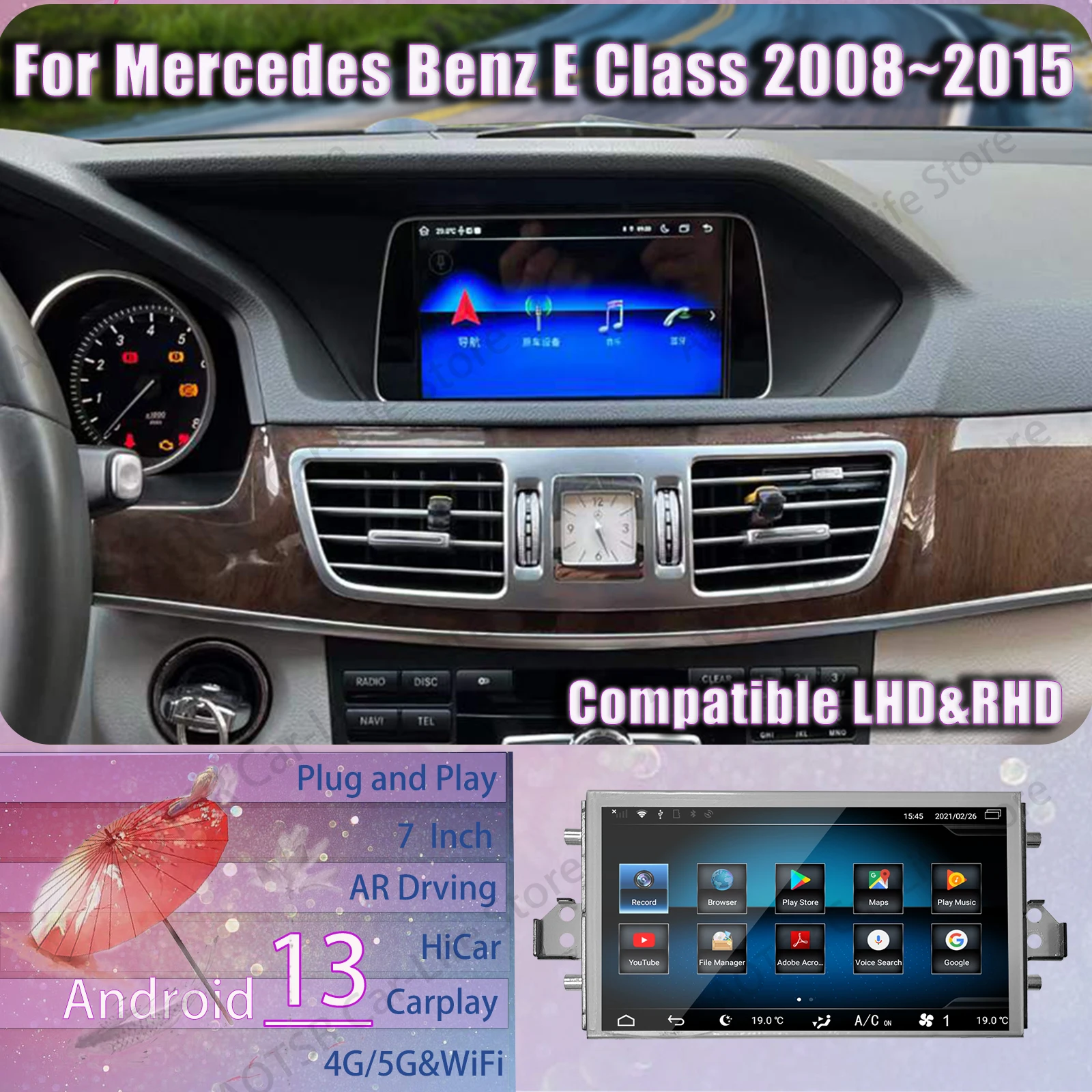 

LHD RHD Android Мультимедиа для Mercedes Benz E Class 2008 2009 2010 2011 2012 2013 2014 2015 GPS-навигация Радио IPS Головное устройство