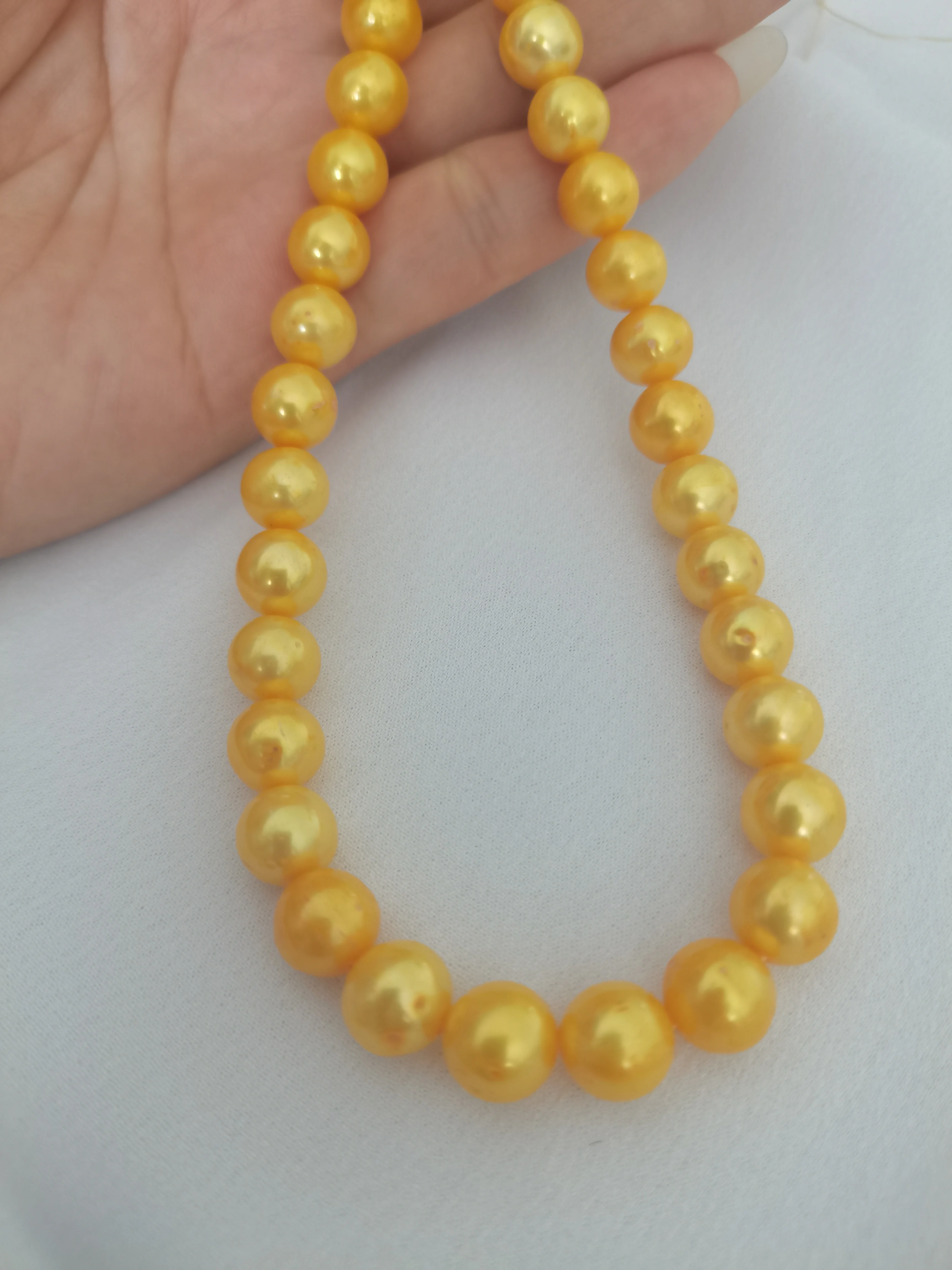 

PERFECT Round 18" AAA 9-10 MM SOUTH SEA NATURAL GOLDEN PEARL NECKLACE 14K GOLD CLASP Fine Jewelry Gifts