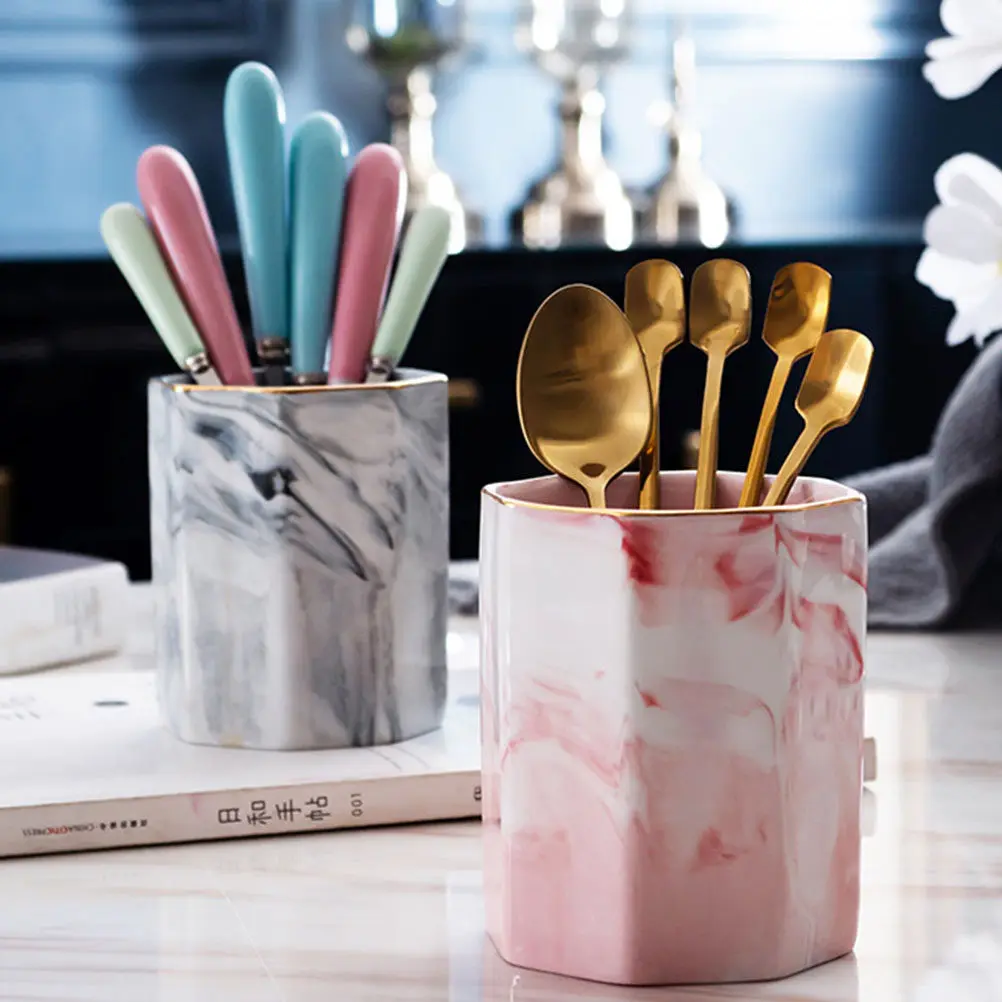 

Стильная керамическая подставка для карандашей с мраморной текстурой, стакан для кистей для макияжа, органайзер для ручек, хранение канцелярских принадлежностей, аксессуар для туалетного столика