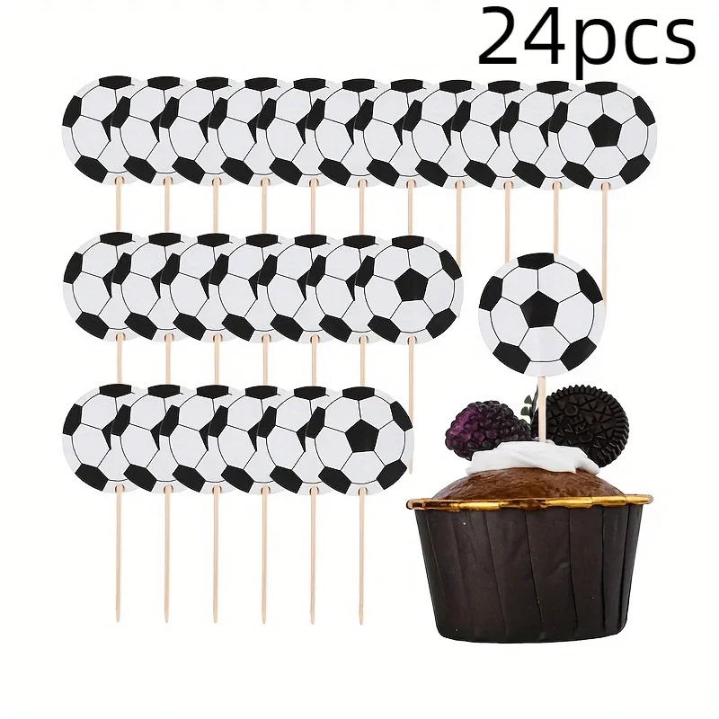 24 Stück/Set Fußball-Cupcake-Topper – Sport-Themen-Party-Dekorationen für Babypartys, Hochzeiten und Geburtstage