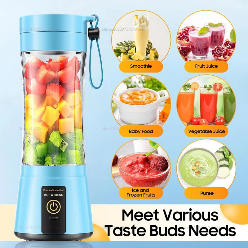 Mezclador de jugo para el hogar, mini exprimidor eléctrico de 380ml, mezclador de batidos recargable por USB, exprimidor portátil para pícnic al aire libre
