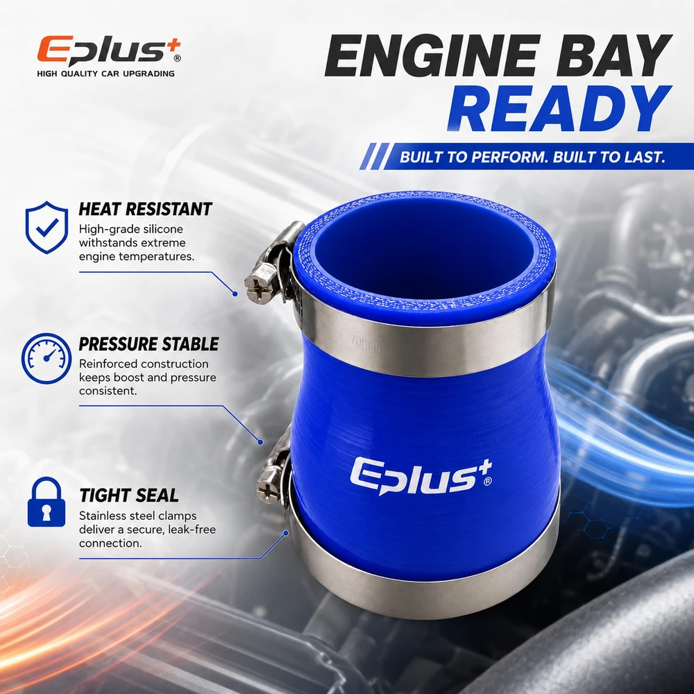 Adaptador de Mangueira Redutora de Silicone Reforçado Eplus Azul 4 Camadas, Resistente a Altas Temperaturas e Retardante de Chamas para Tubo de Admissão de Intercooler de Carro Turbo