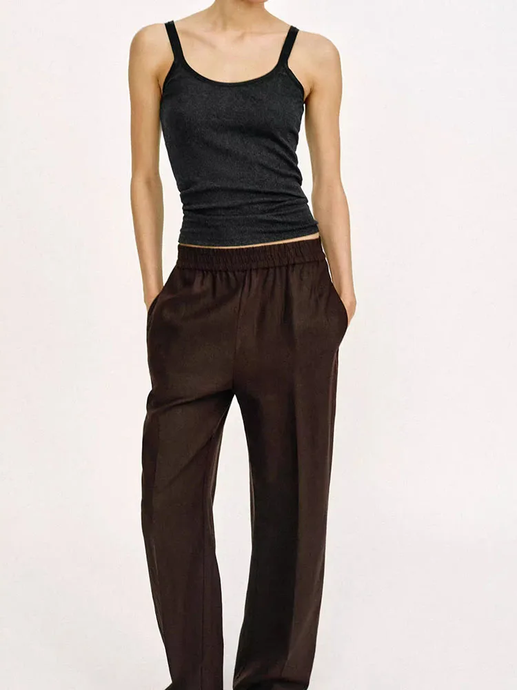 

Весенняя новинка: женские брюки с эластичной талией, прямые, с высокой посадкой, длинные, в китайском стиле, модная женская одежда