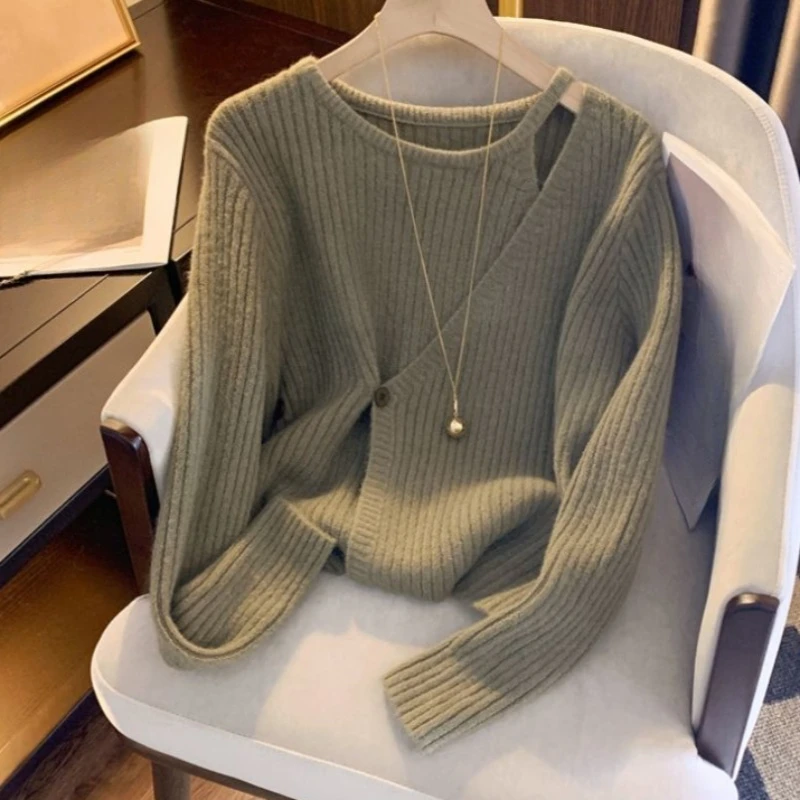 سترات قصيرة مكونة من قطعتين سترات نسائية عصرية كورية للخريف والشتاء بزر واحد متعددة الاستخدامات من Ropa De Mujer #3