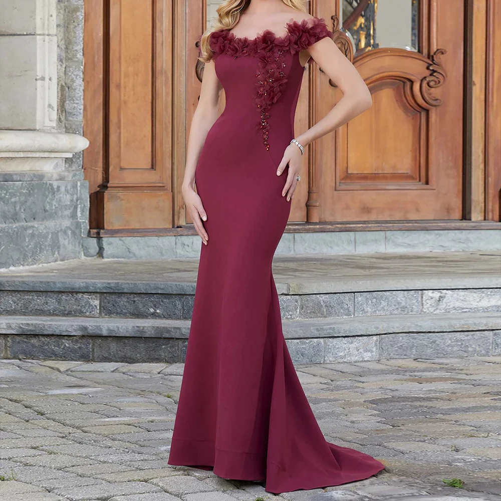 Suknie wieczorowe damskie w stylu syreny, do ziemi, z odkrytymi ramionami, bez rękawów, suknie balowe, modne kwiaty, kryształki, suknie szyte na miarę.