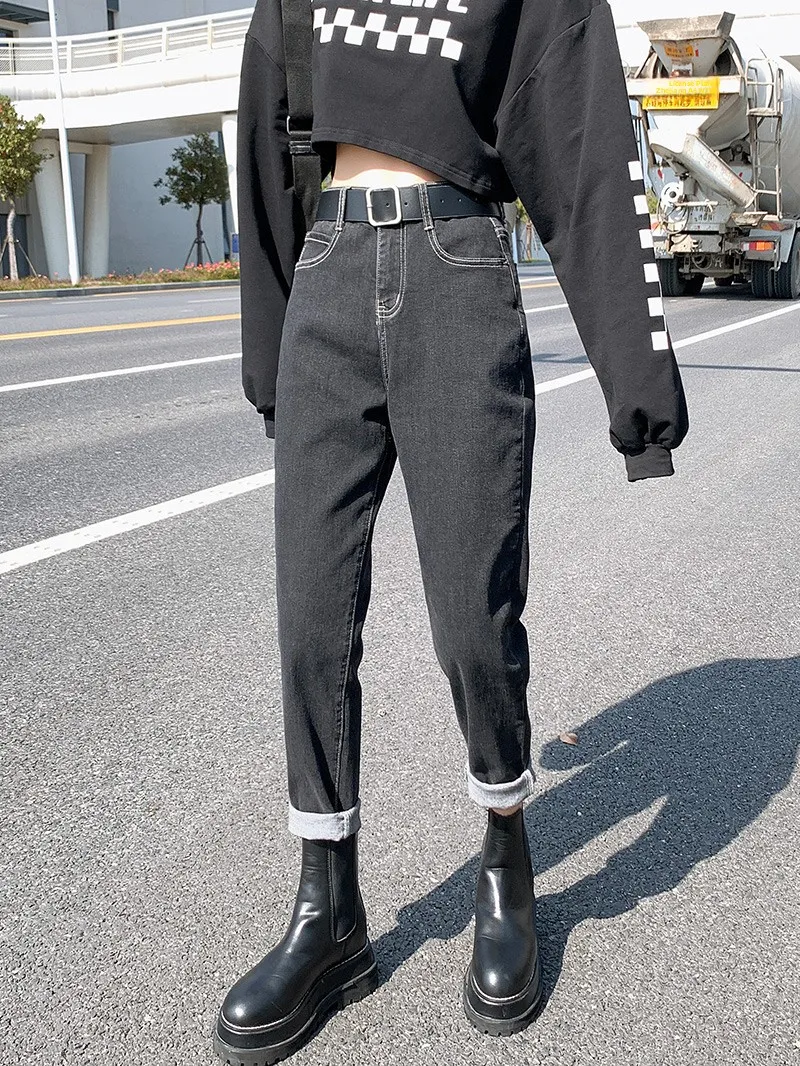 

Spring Autumn New Style Harlan Jeans Women Loose Straight High Waist Slimming Large Size Fat MM Rutabaga Dad Pants