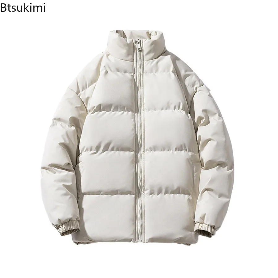 Winter New Men's Warm Cotton-padded Coats Fashion Stand-up Collat Zipper Windproof Down Cotton Jacket Couple Loose Casual Parkas