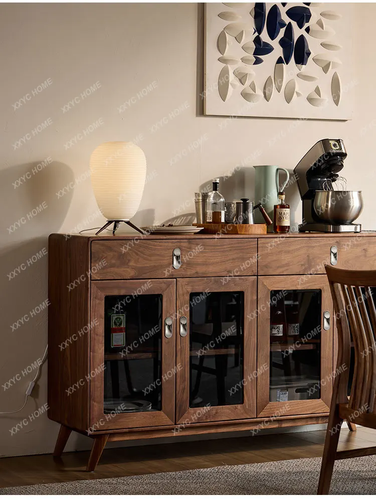 black walnut side cabinet four doors double drawers  minimalist furniture
